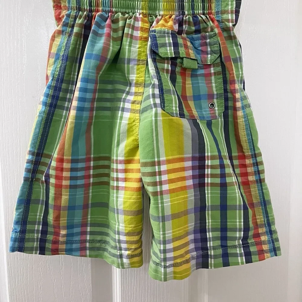 Polo by Ralph Lauren Green Plaid Swim Board Shorts Boys Size 4/4T